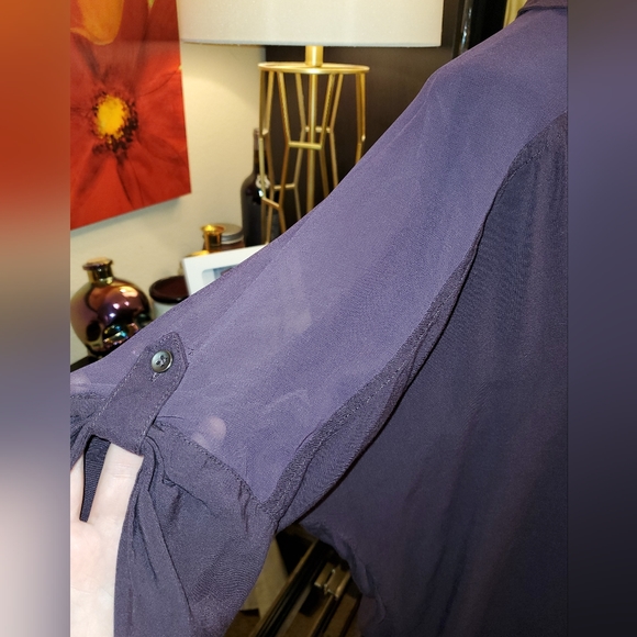 EUC Express Purple Button-Up Shirt With Sheer Sleeves Size L - Picture 6 of 9